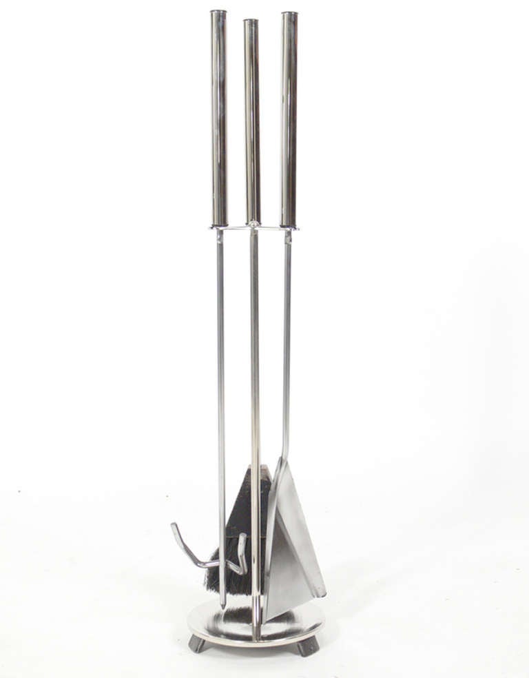 American Modernist Nickel Plated Fire Tools