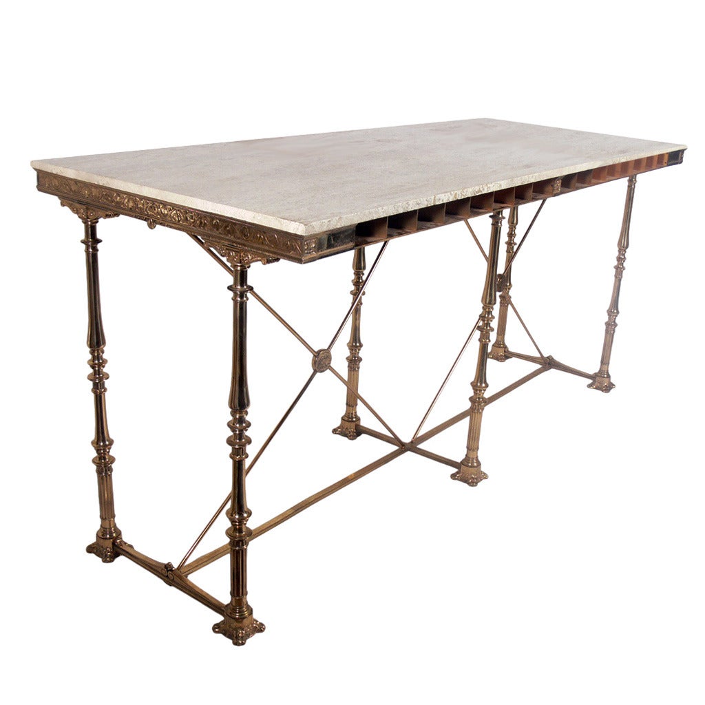 Large Bronze 1930's Bank Table-Great Kitchen Island, Bar or Desk