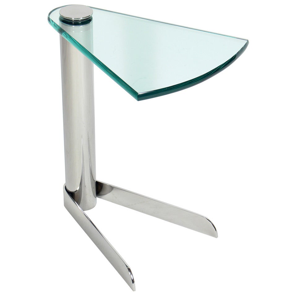 Sleek Chrome and Glass Table in the Manner of Karl Springer