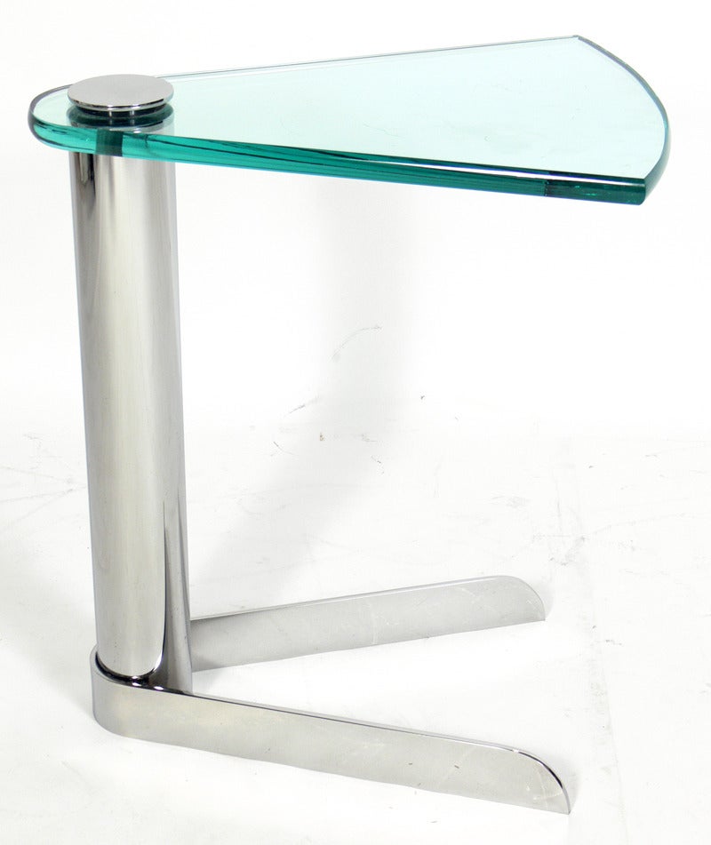 Mid-Century Modern Sleek Chrome and Glass Table in the Manner of Karl Springer