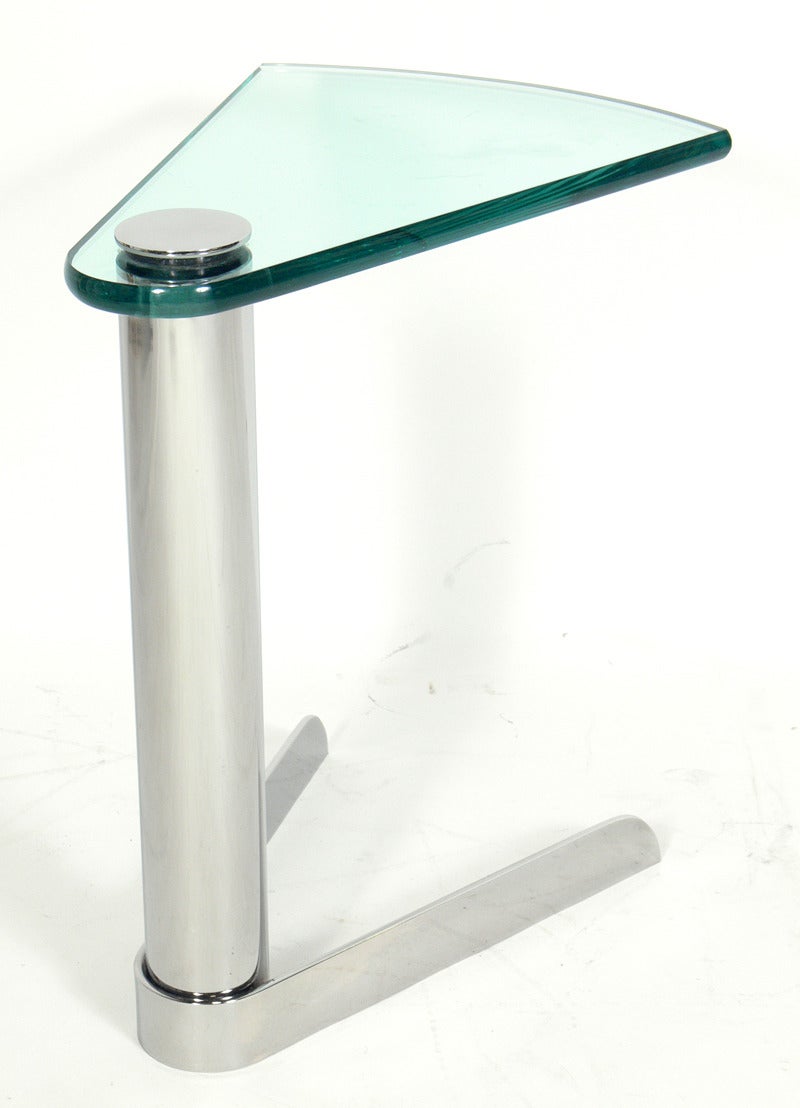 American Sleek Chrome and Glass Table in the Manner of Karl Springer