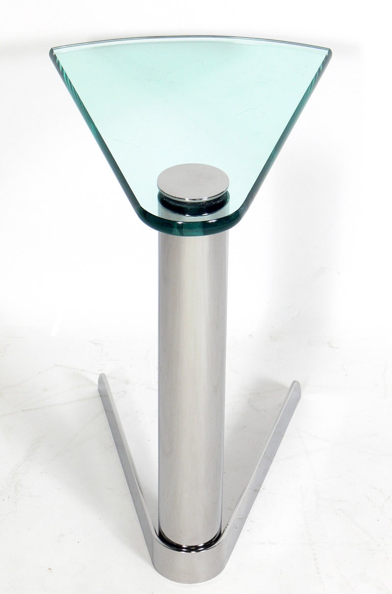 Sleek Chrome and Glass Table in the Manner of Karl Springer In Good Condition In Atlanta, GA
