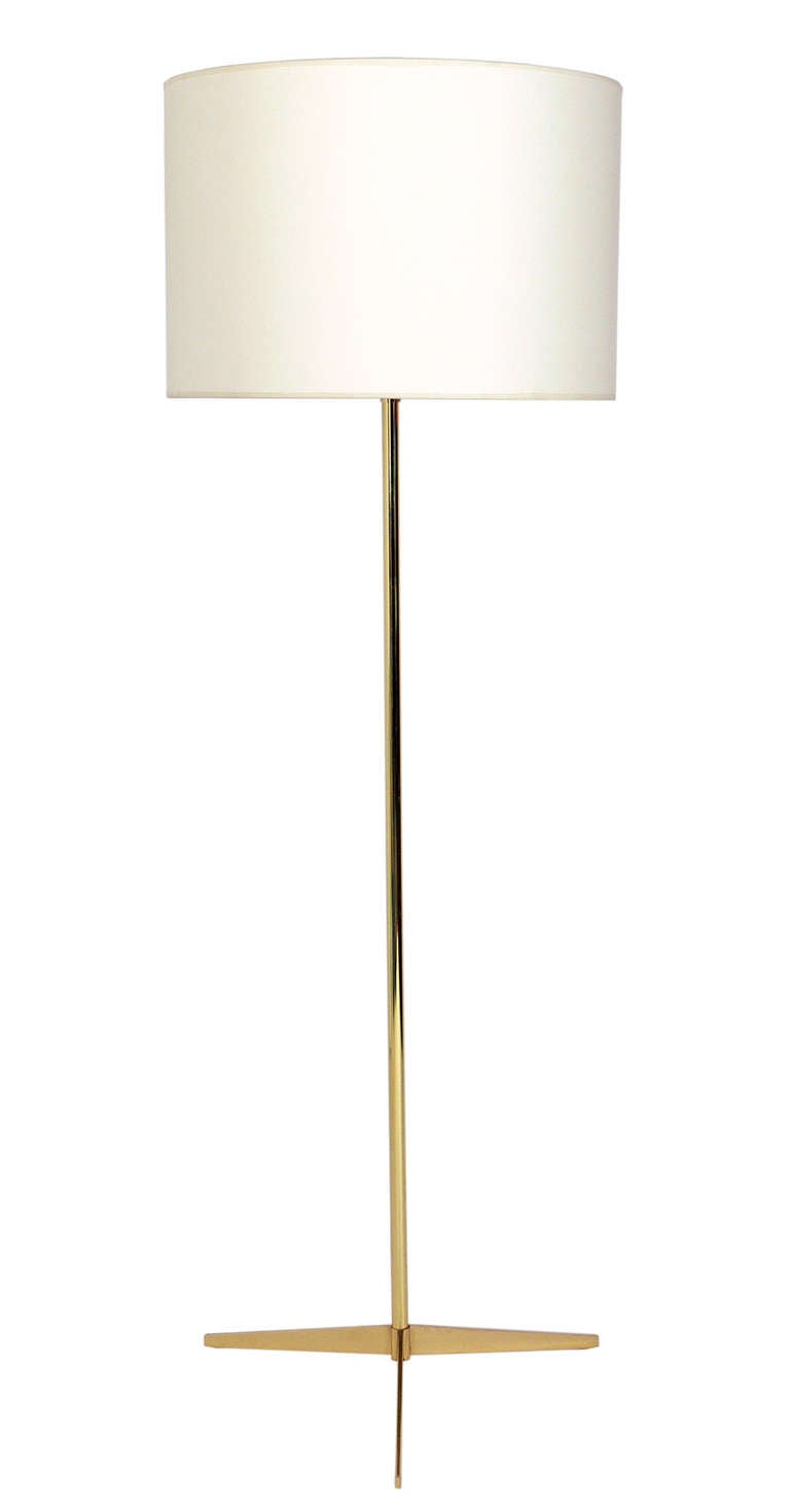 Sculptural Floor Lamp, two lamps available, one in brass and one in nickel, in the manner of Paul McCobb, circa 1950s. Very clean lined modernist design. These examples have been polished and lacquered. They are rewired and ready to use. The price