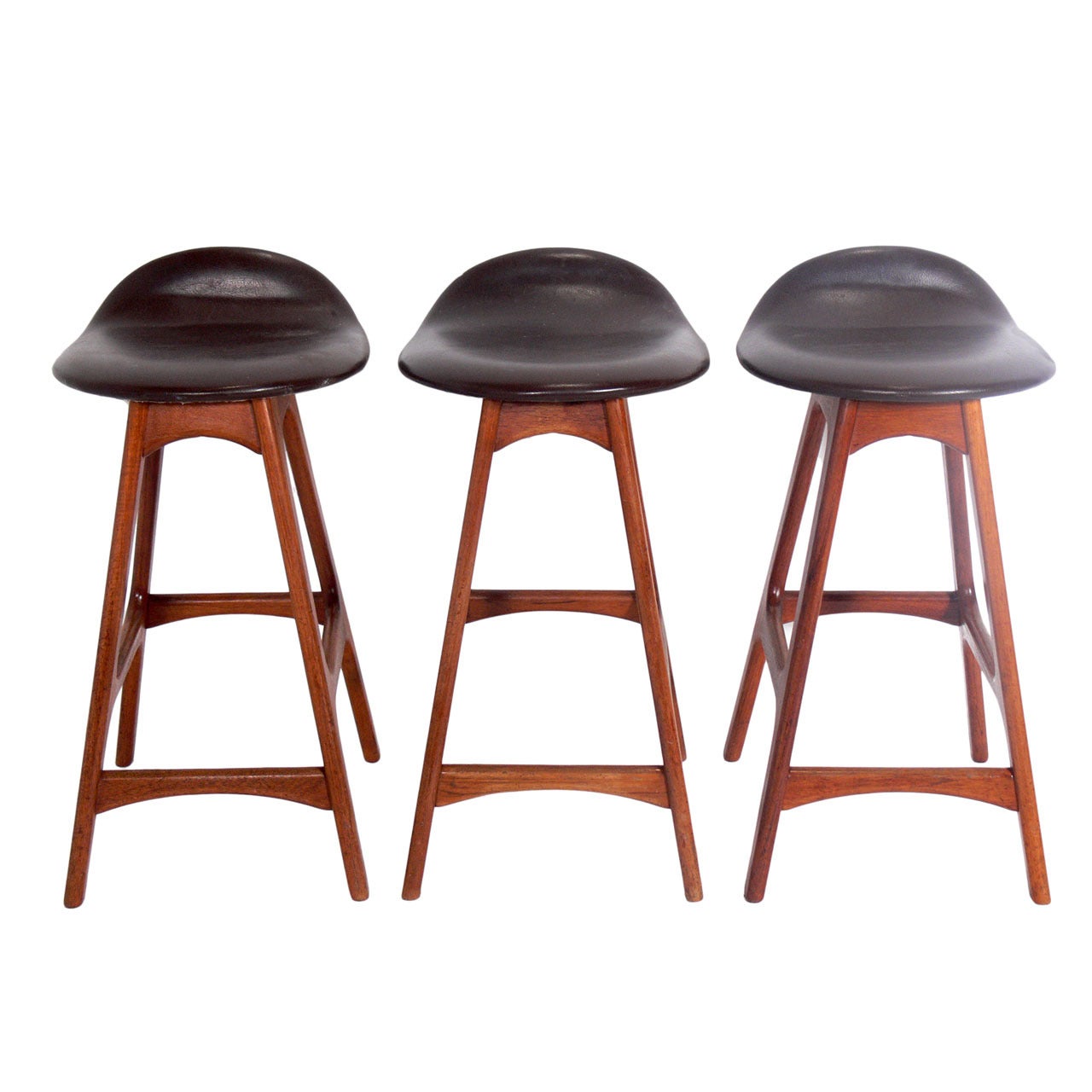 Set of Low Slung Danish Modern Bar Stools by Erik Buck