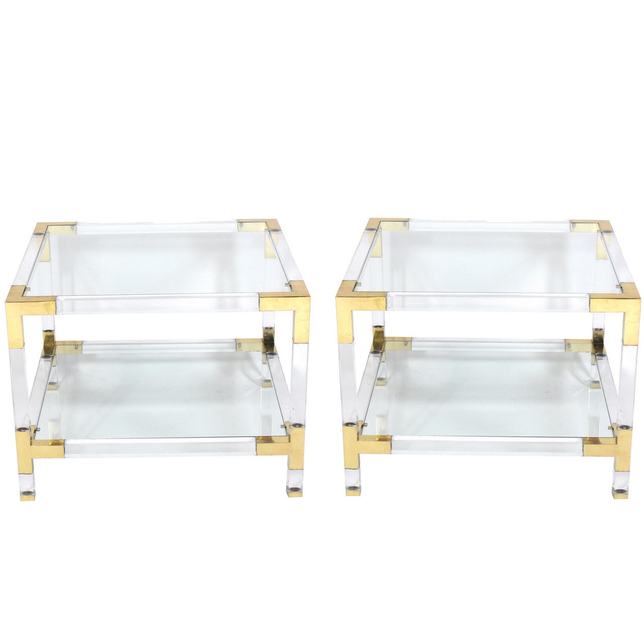 Pair of Lucite and Brass End Tables