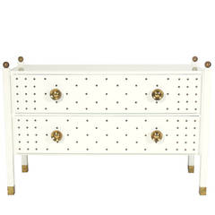 White Lacquer and Brass Studded Chest in the Manner of Tommi Parzinger