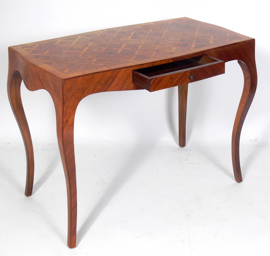 Mid-20th Century Italian Parquetry Desk with Curvaceous Legs