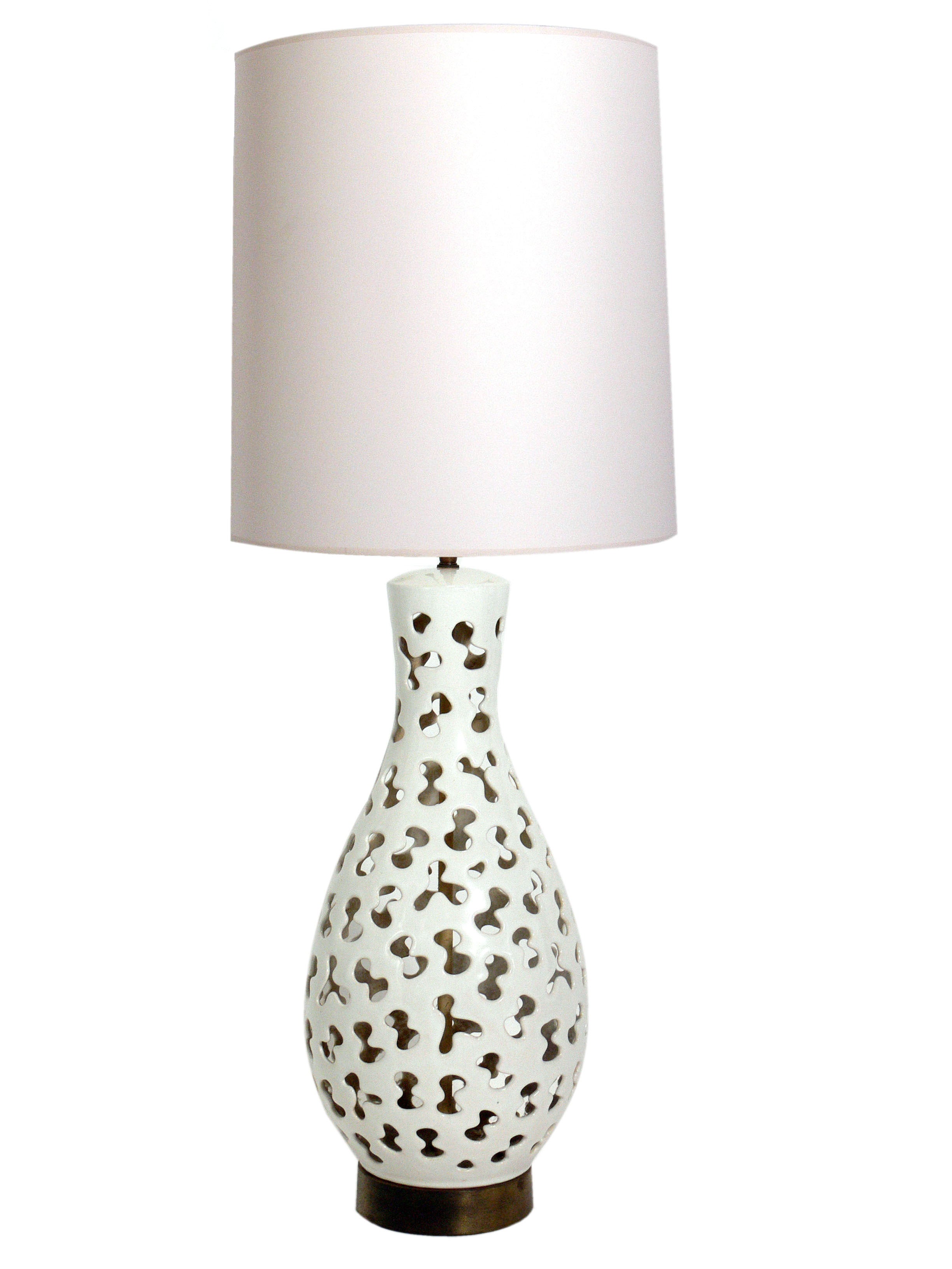 Large Sculptural Ceramic Lamp with Biomorphic Cut Outs For Sale