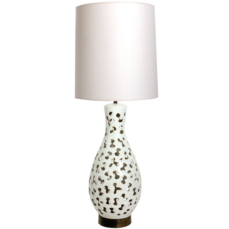 Large Sculptural Ceramic Lamp with Biomorphic Cut Outs