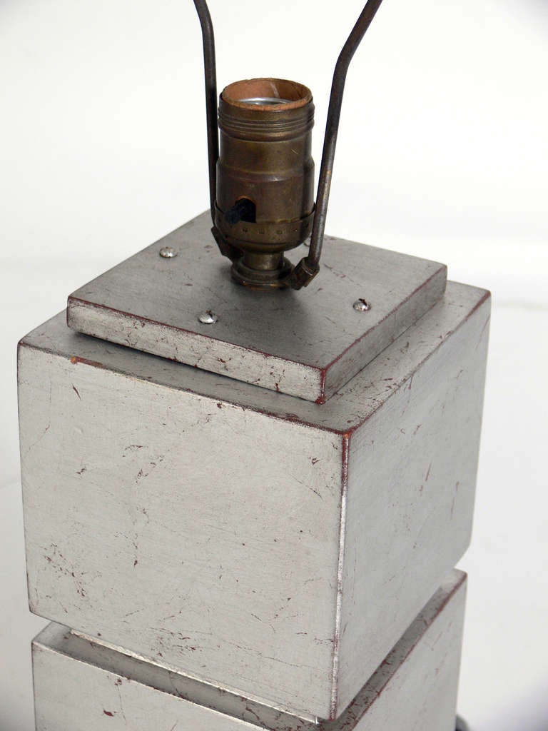 Mid-20th Century Pair of Silver Leaf Cube Lamps