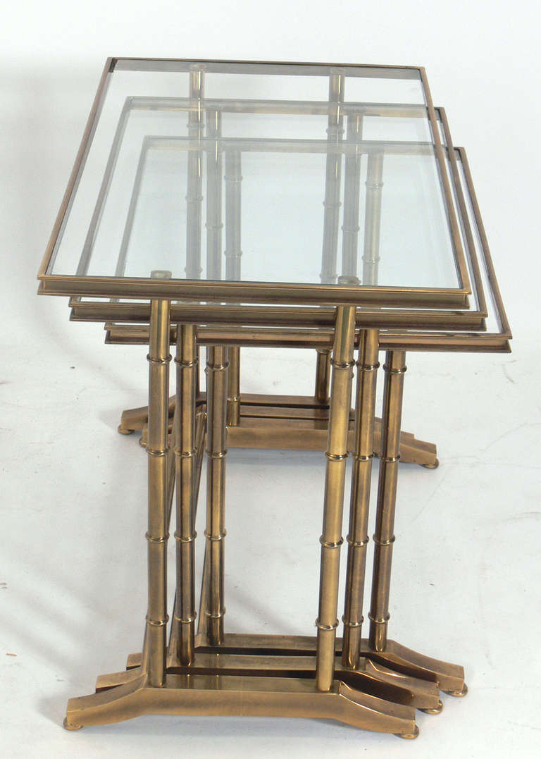 Brass and Glass Nesting Tables In Good Condition In Atlanta, GA