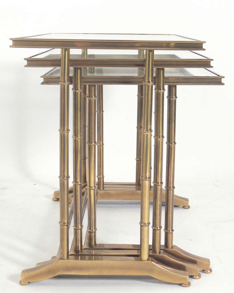 Mid-20th Century Brass and Glass Nesting Tables