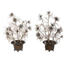 Pair of Chinese Crystal Trees in Finely Chased Bronze Urns