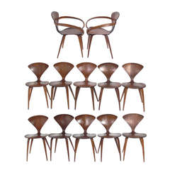 Set of 12 Sculptural Dining Chairs Designed by Norman Cherner for Plycraft