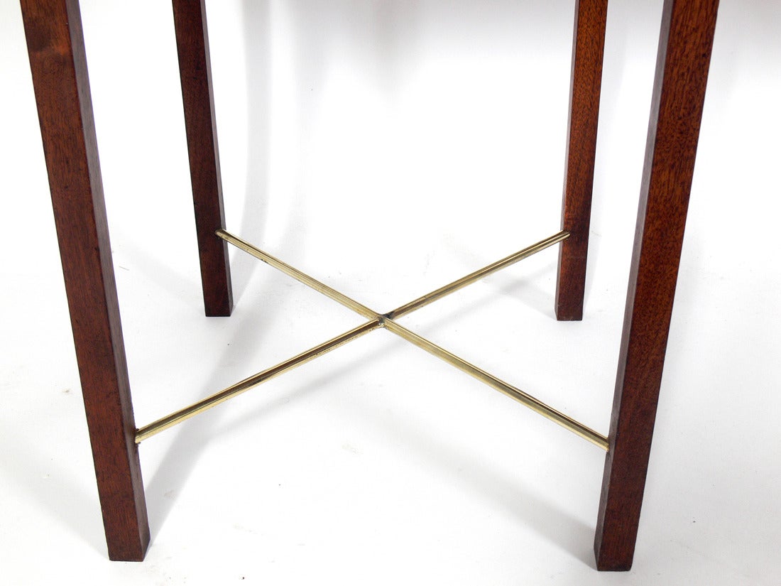 Clean Lined Walnut and Brass Console Table In Excellent Condition In Atlanta, GA