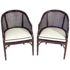 Pair of Caned Faux Bamboo Chairs