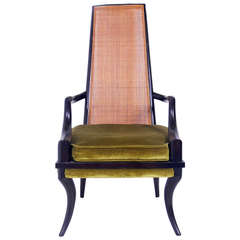 Tall Caned Back Arm Chair with Sculptural Legs