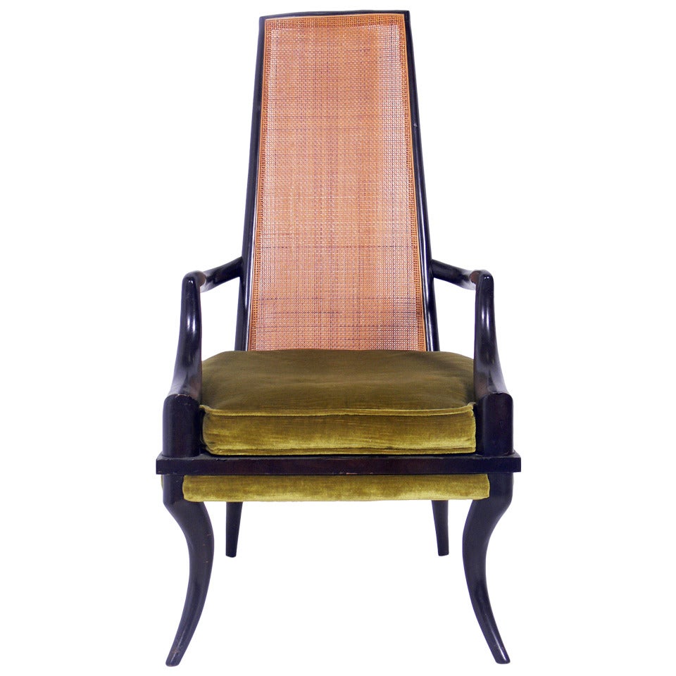 Tall Caned Back Arm Chair with Sculptural Legs