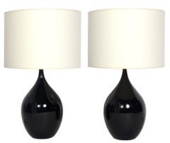 Pair of Sculptural Black Brown Ceramic Lamps by George Scatchard