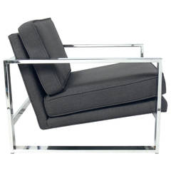 Clean-Lined Chrome Lounge Chair in the Manner of Milo Baughman,