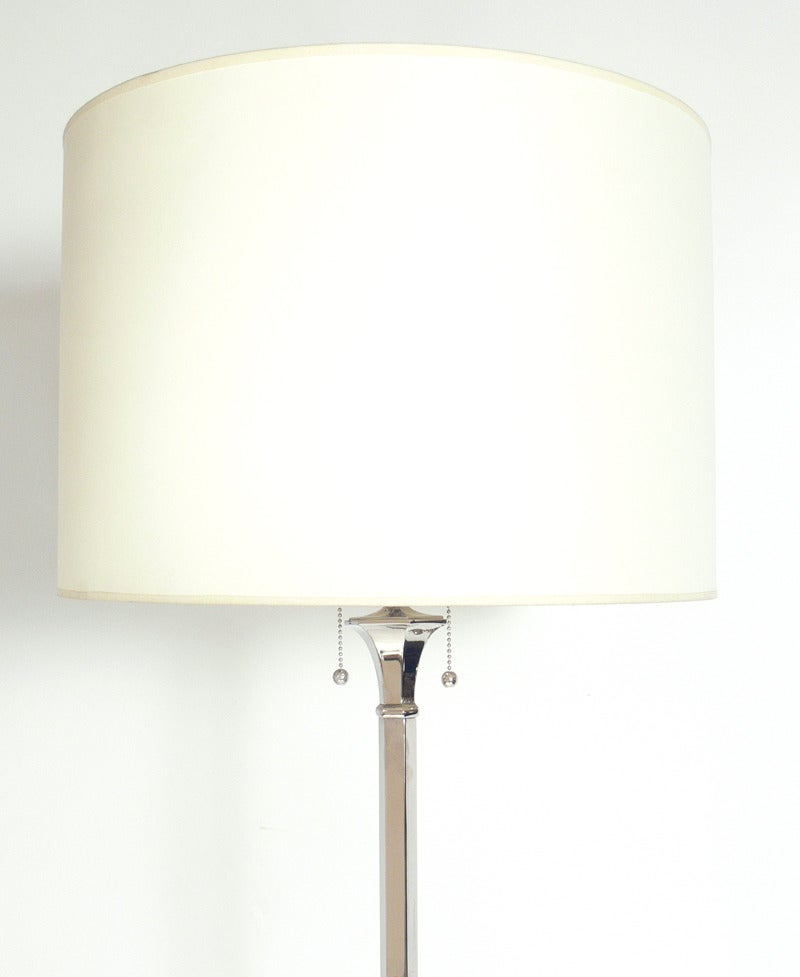 Elegant Nickel Plated Floor Lamp, circa 1940s. Rewired and ready to use.