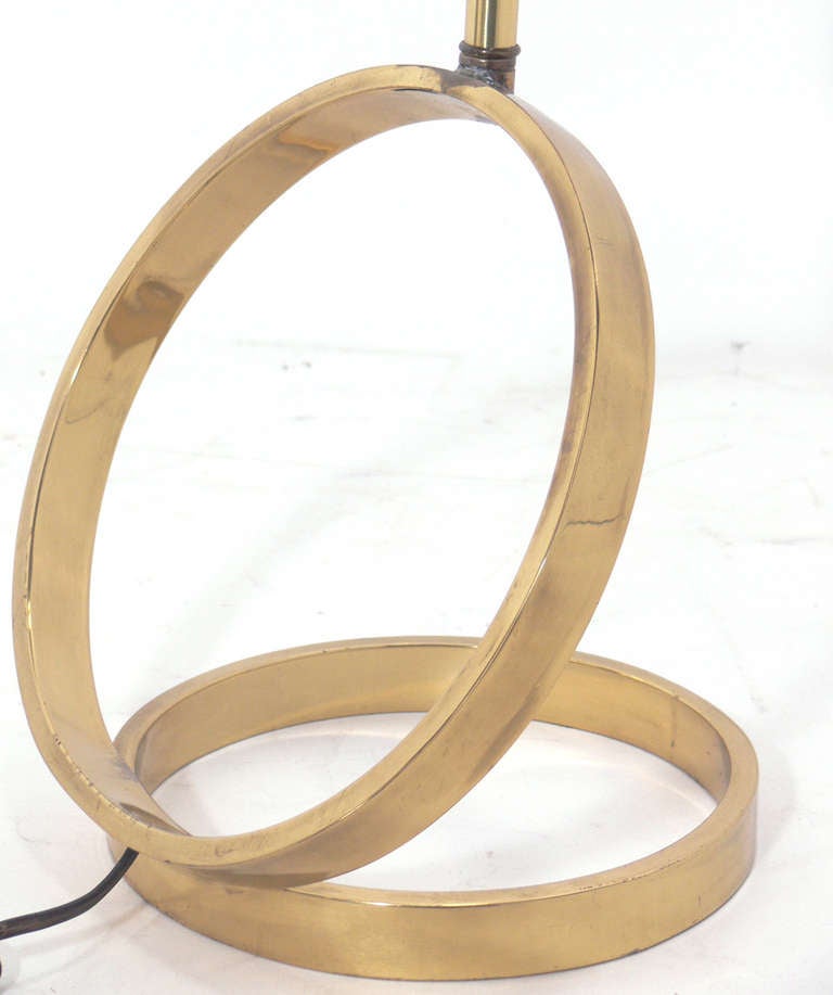 American Pair of Sculptural Brass Circle Lamps