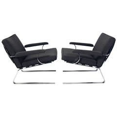Pair of Modern Chrome Lounge Chairs after Mies van der Rohe
