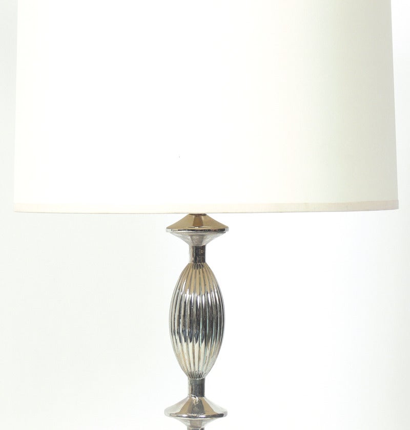 Pair of Elegant Nickel Plated Lamps, American, circa 1940s. They have been rewired and are ready to use.