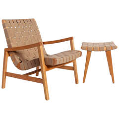 Modern Woven Lounge Chair and Stool by Jens Risom for Knoll