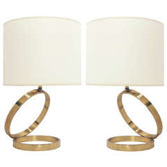 Pair of Sculptural Brass Circle Lamps
