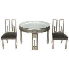 James Mont Silver Leaf Dining or Game Table and Four Chairs