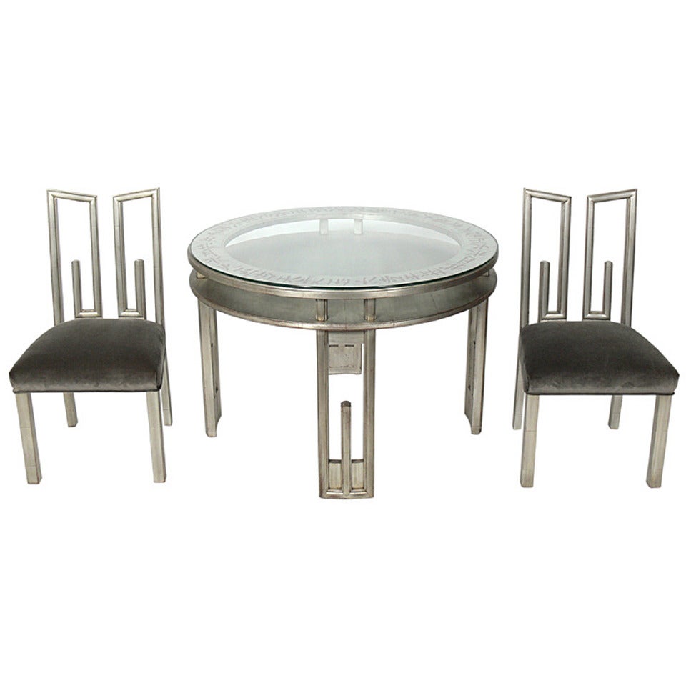 James Mont Silver Leaf Dining or Game Table and Four Chairs