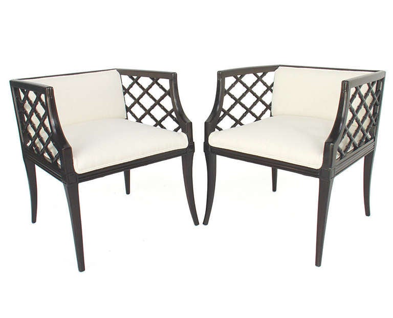 American Pair of Glamorous Lattice Cube Chairs