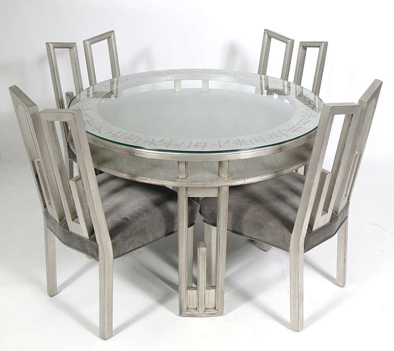 Mid-Century Modern James Mont Silver Leaf Dining or Game Table and Four Chairs