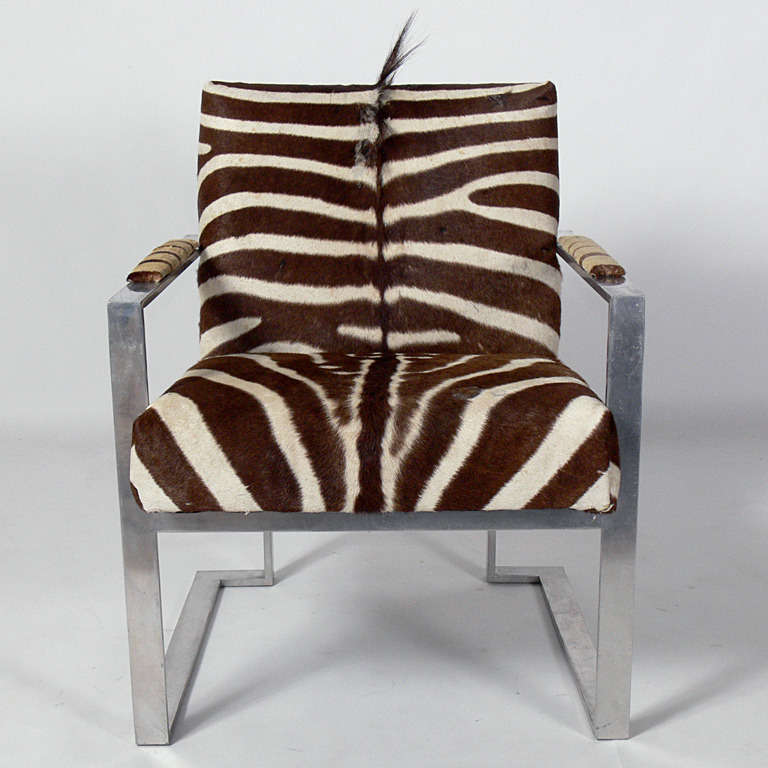 Modernist Lounge Chair in Aluminum and Zebra Hide, American, circa 1960's.