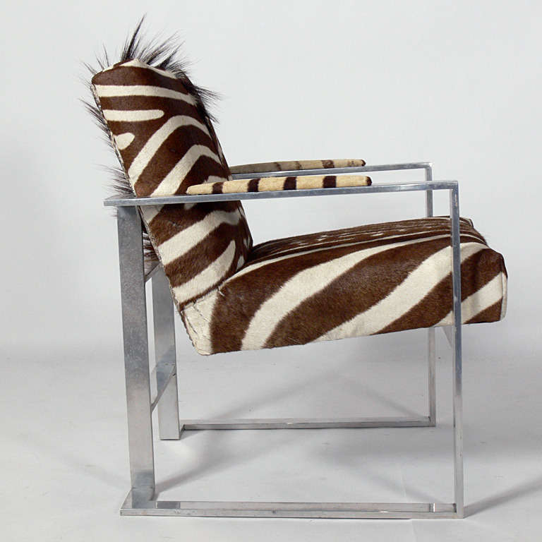Mid-Century Modern Modernist Lounge Chair in Aluminum and Zebra Hide