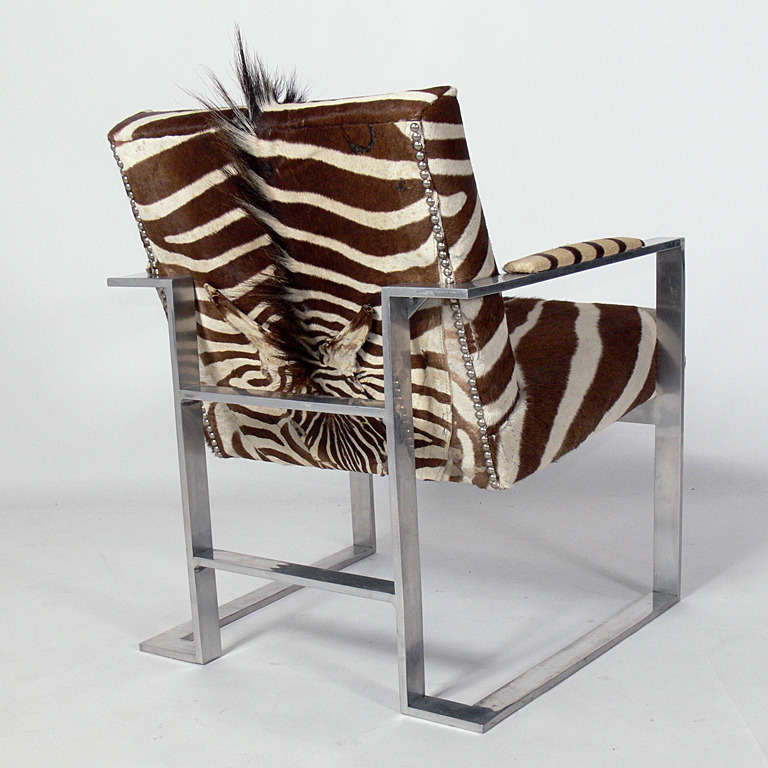 American Modernist Lounge Chair in Aluminum and Zebra Hide
