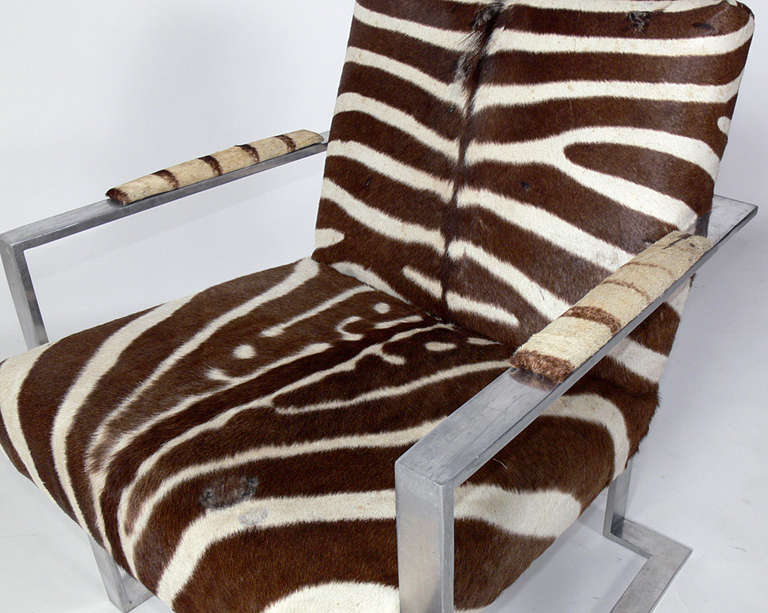 Modernist Lounge Chair in Aluminum and Zebra Hide In Good Condition In Atlanta, GA