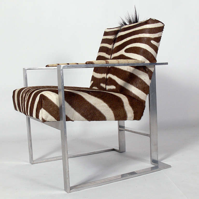 Mid-20th Century Modernist Lounge Chair in Aluminum and Zebra Hide