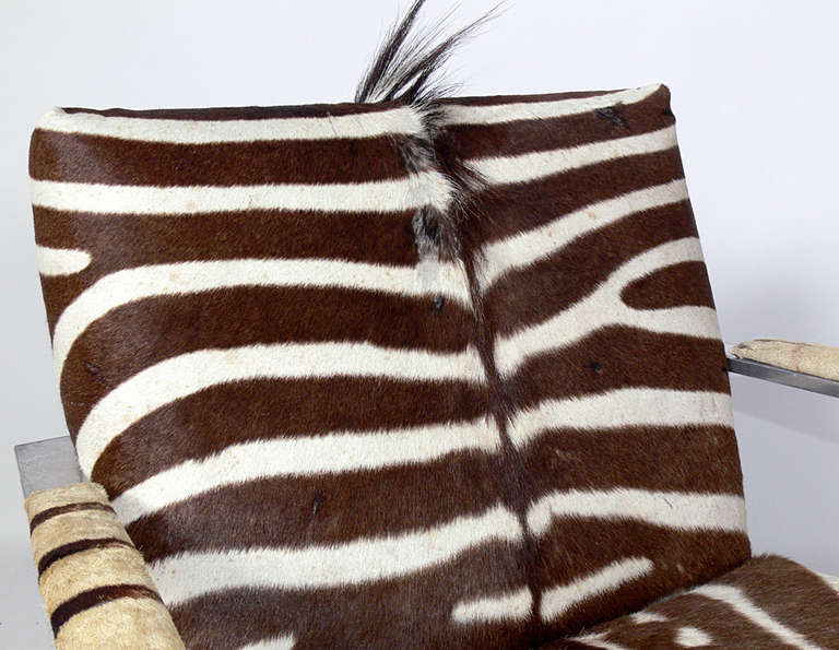 Modernist Lounge Chair in Aluminum and Zebra Hide 1