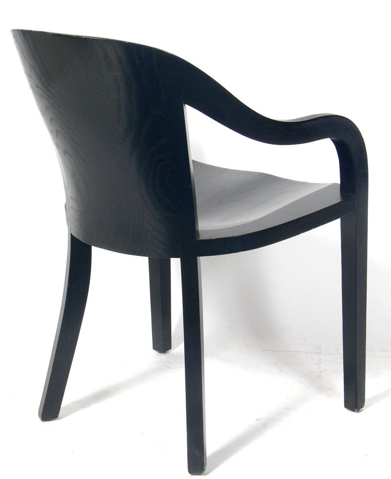 Mid-Century Modern Set of Eight Black Lacquered Oak Dining Chairs by Ward Bennett