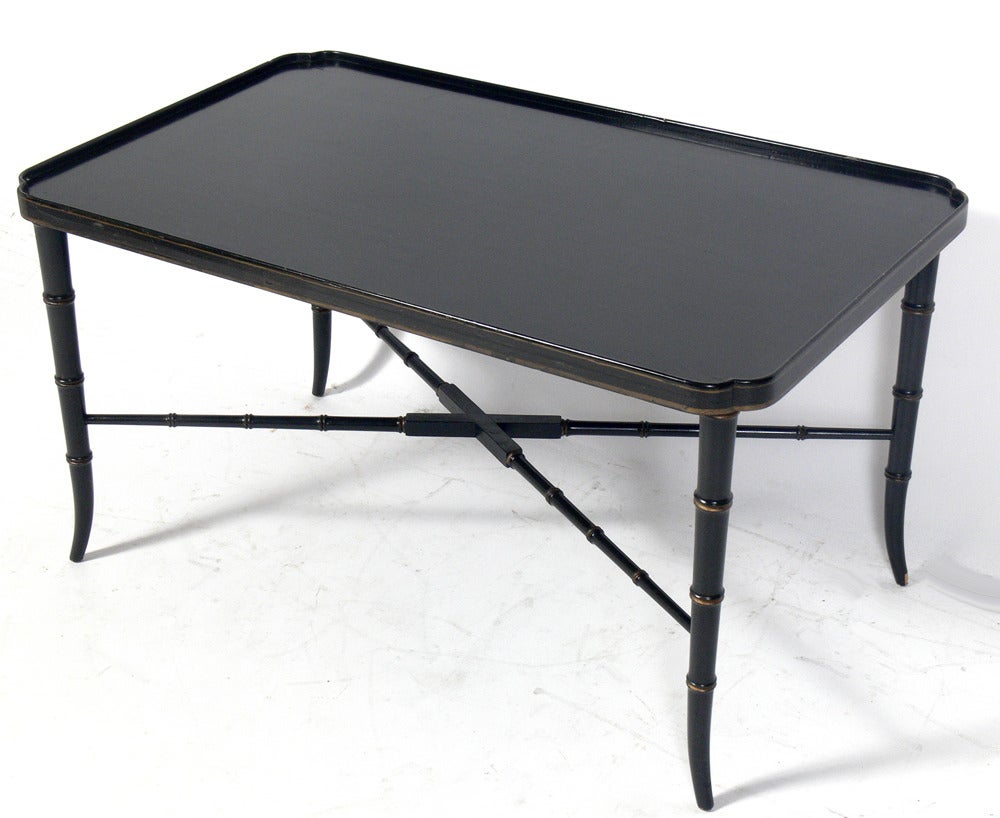 Mid-Century Modern Black Lacquer Faux Bamboo Coffee Table