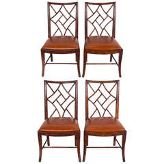 Vintage Set of Four Chinese Chippendale Cockpen Fretwork Chairs