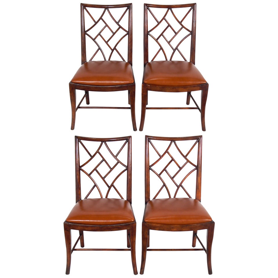 Set of Four Chinese Chippendale Cockpen Fretwork Chairs