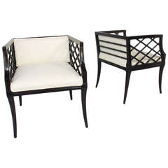 Pair of Glamorous Lattice Cube Chairs