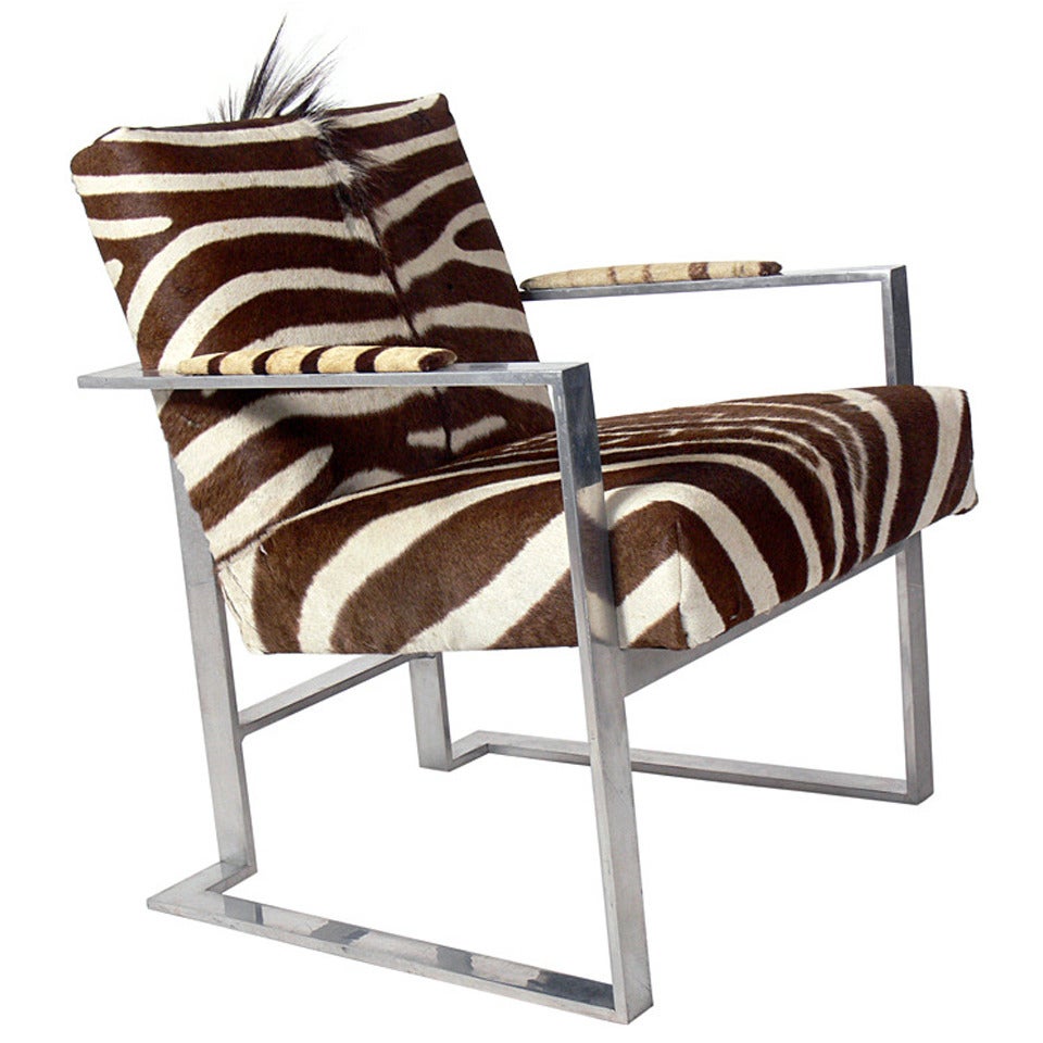 Modernist Lounge Chair in Aluminum and Zebra Hide at 1stDibs