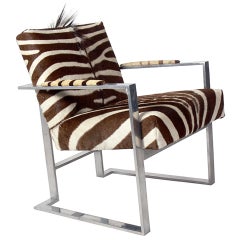 Modernist Lounge Chair in Aluminum and Zebra Hide