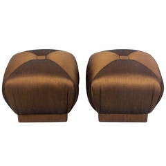 Pair of Gold Pouf Stools by Marge Carson