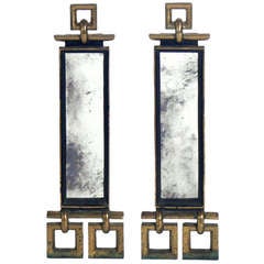 Brass and Antique Mirrored Andirons
