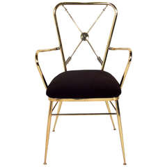 Italian Arrow Back Brass Armchair in the Manner of Gio Ponti